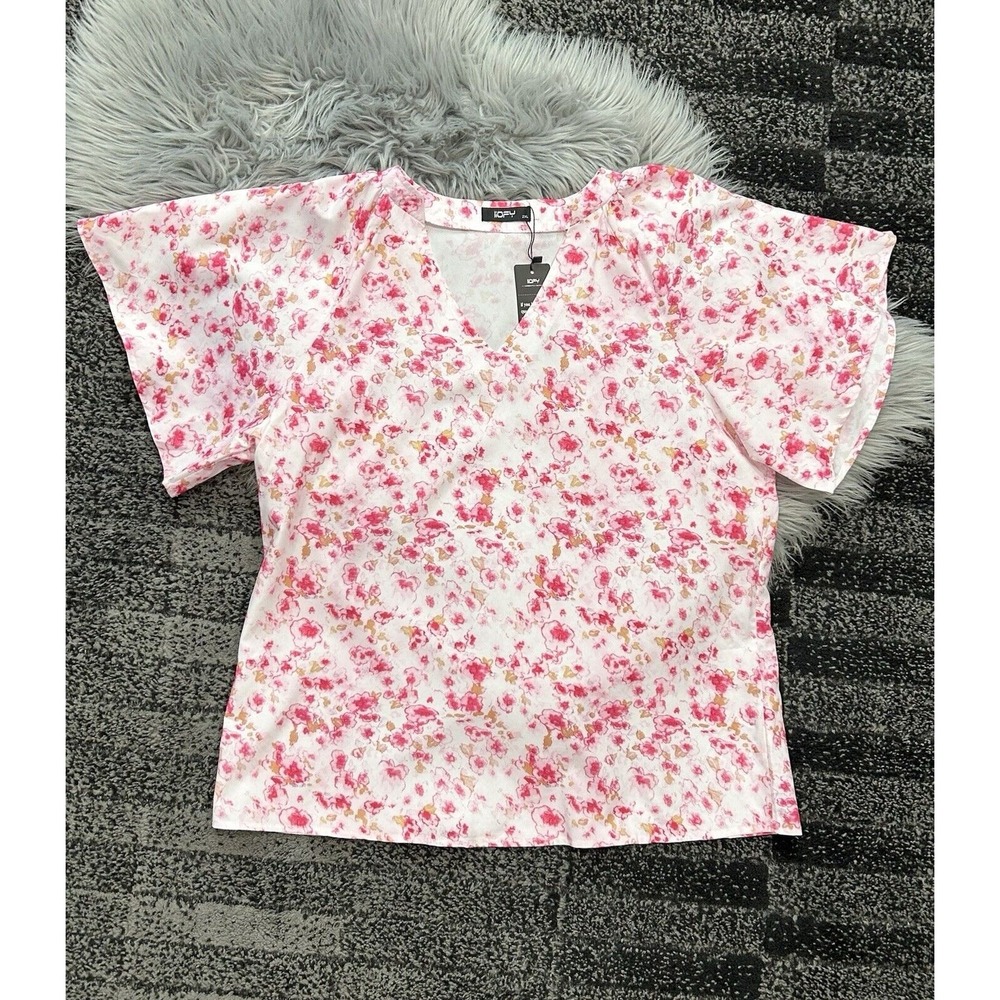 Pink Floral Women's V-Neck Blouse Size XXL